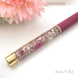 花&キラキラビジュー入りボールペン ローズピンク&ピンクゴールド 替え芯1本付き